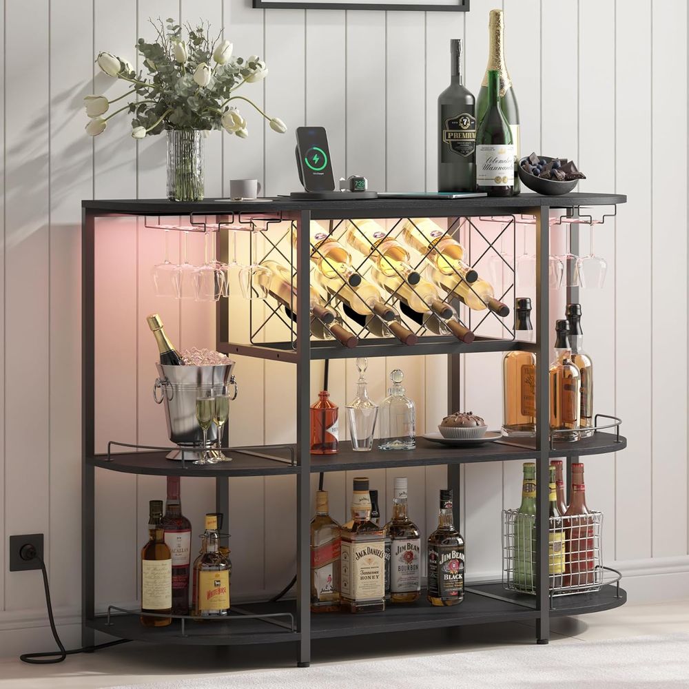 Wine & Beer Emporium - Black 3-Tier Coffee Table with Wine