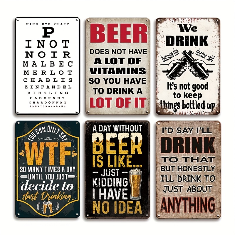 Beer And Wine Quote - 1Pc Vintage 2D Flat Funny Beer