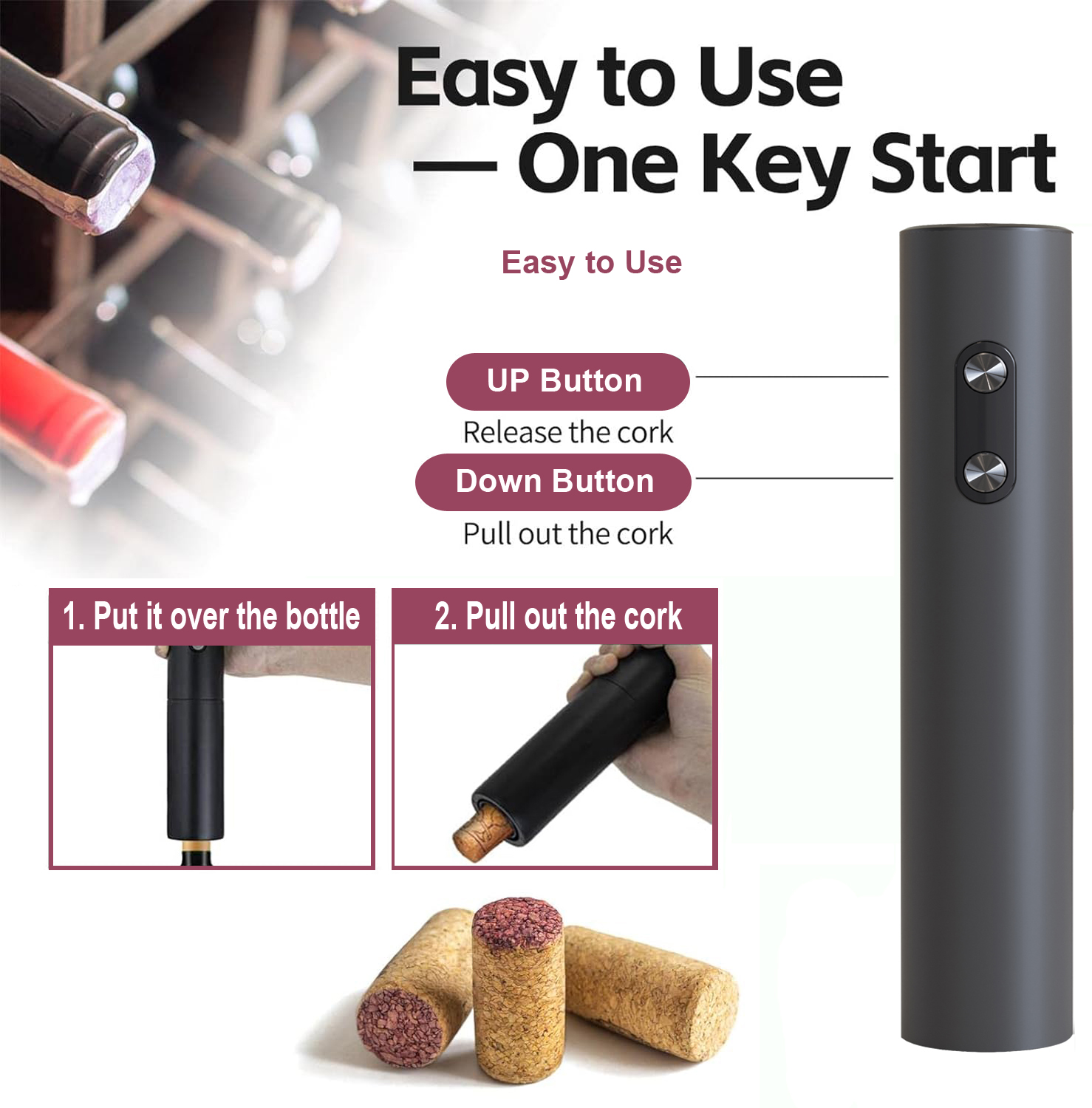 Wine Opener Electric - Electric Wine Opener, Black Corkscrew Wine