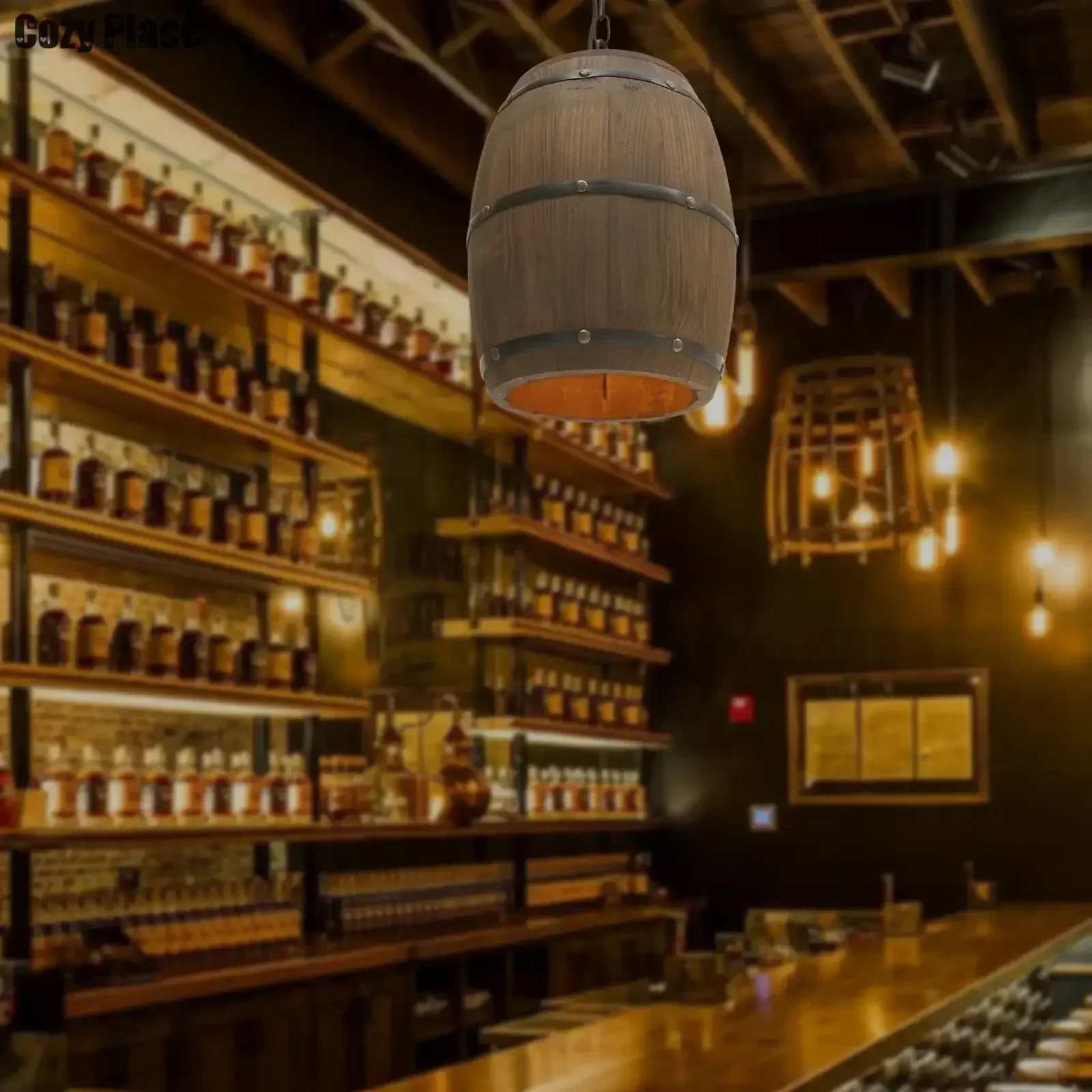 Wine & Beer Emporium - Rustic Lamp Vintage Chandelier Wooden Pendant